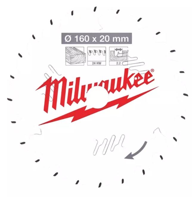 Пильный диск для циркулярной пилы по дереву 160x20x2,2x24 Milwaukee